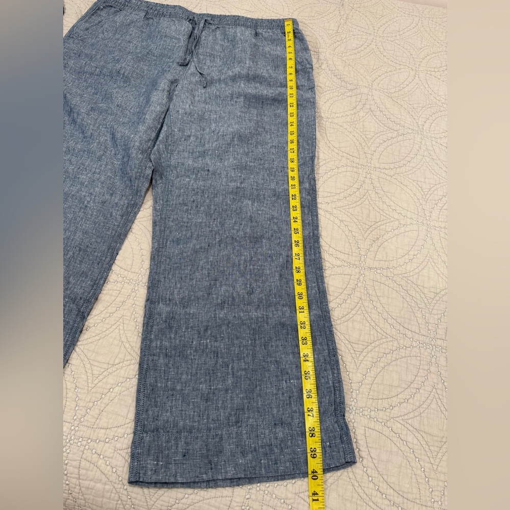 NWT L.L. Bean 100% Linen Pants Size 20 Blue Drawstring Elastic Waist Relaxed - Picture 7 of 10